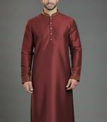 Maroon embroidery dupion silk kurta