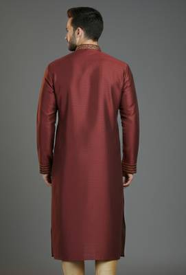 Maroon embroidery dupion silk kurta 2