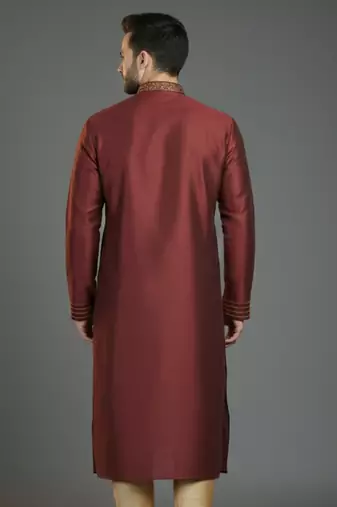 Maroon embroidery dupion silk kurta