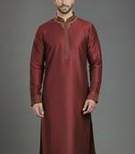 Maroon embroidery dupion silk kurta