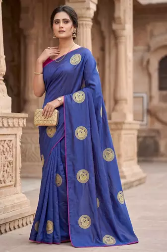 Women's sana silk designer zari & thread embroidery festive saree with blouse