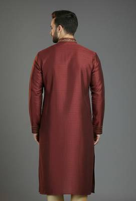Maroon embroidery dupion silk kurta 2