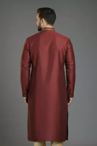 Maroon embroidery dupion silk kurta
