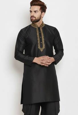 Black embroidery dupion silk kurta 1