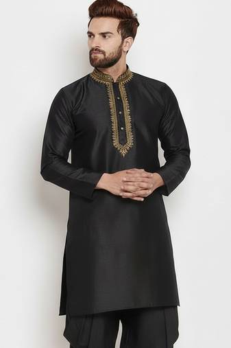 Black embroidery dupion silk kurta