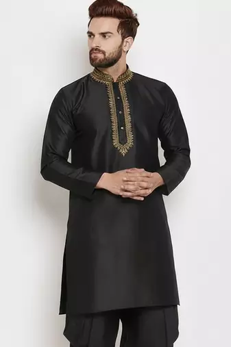 Black embroidery dupion silk kurta