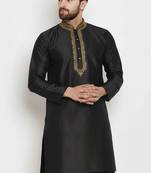 Black embroidery dupion silk kurta