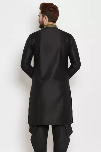 Black embroidery dupion silk kurta