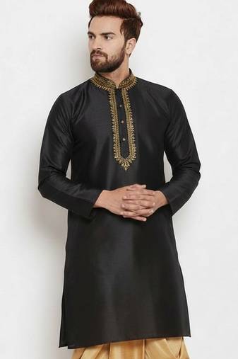 Black embroidery dupion silk kurta