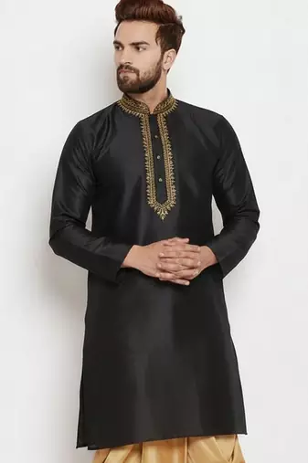 Black embroidery dupion silk kurta