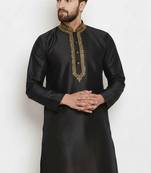 Black embroidery dupion silk kurta