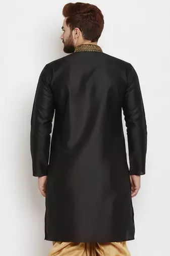 Black embroidery dupion silk kurta