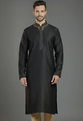 Black embroidery dupion silk kurta 1