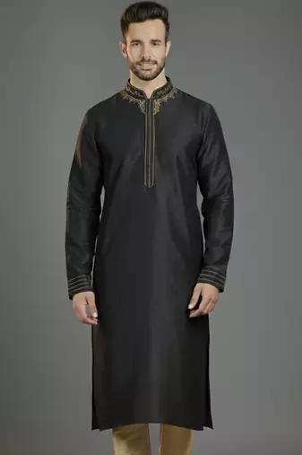 Black embroidery dupion silk kurta
