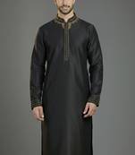 Black embroidery dupion silk kurta
