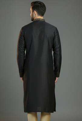 Black embroidery dupion silk kurta 2