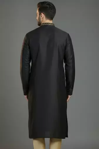 Black embroidery dupion silk kurta