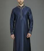 Navy embroidery dupion silk kurta