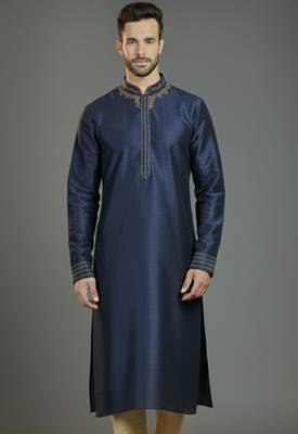 Navy embroidery dupion silk kurta 2