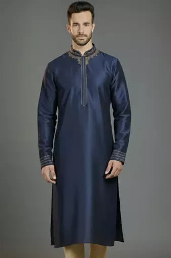 Navy embroidery dupion silk kurta