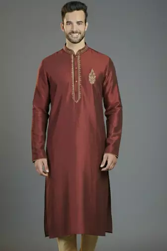 Maroon embroidery dupion silk kurta