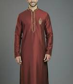 Maroon embroidery dupion silk kurta
