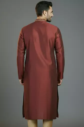 Maroon embroidery dupion silk kurta