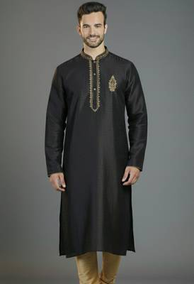 Black embroidery dupion silk kurta 1