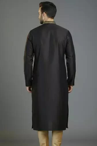 Black embroidery dupion silk kurta