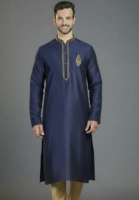 Navy embroidery dupion silk kurta 1