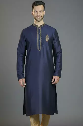Navy embroidery dupion silk kurta