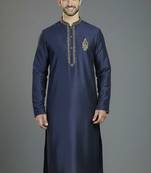 Navy embroidery dupion silk kurta