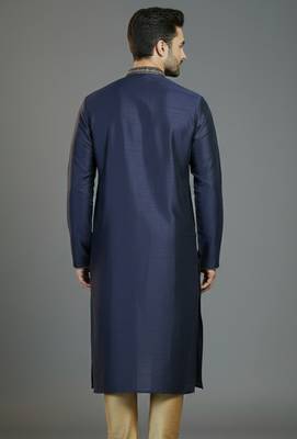 Navy embroidery dupion silk kurta 2