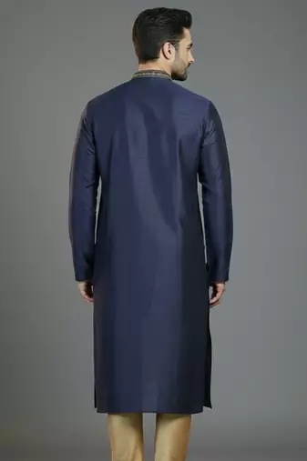Navy embroidery dupion silk kurta