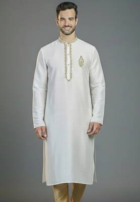 White embroidery dupion silk kurta 1
