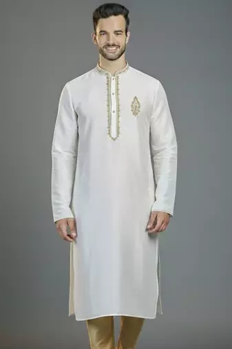 White embroidery dupion silk kurta