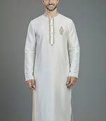 White embroidery dupion silk kurta