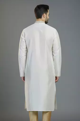 White embroidery dupion silk kurta