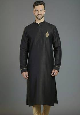Black embroidery dupion silk kurta 1