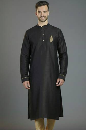 Black embroidery dupion silk kurta