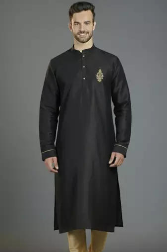 Black embroidery dupion silk kurta