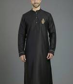 Black embroidery dupion silk kurta