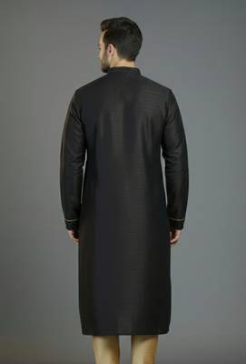Black embroidery dupion silk kurta 2