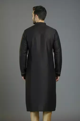 Black embroidery dupion silk kurta
