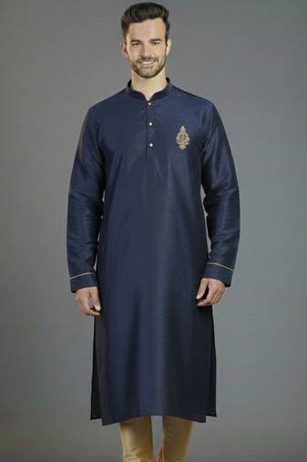 Navy embroidery dupion silk kurta