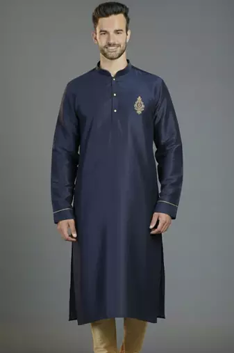 Navy embroidery dupion silk kurta