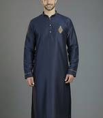 Navy embroidery dupion silk kurta