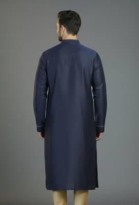 Navy embroidery dupion silk kurta 2