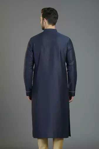 Navy embroidery dupion silk kurta