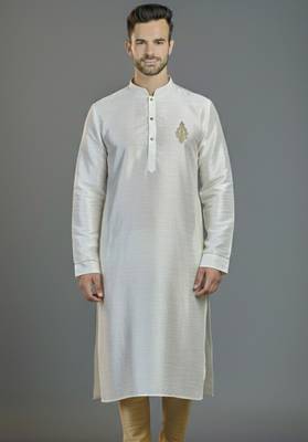 White embroidery dupion silk kurta 1